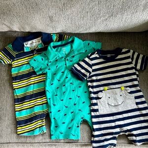 Bundle of 12m Play Rompers in Navy Blue, Teal, Gray